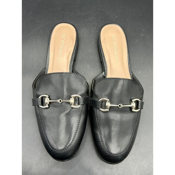 BCBGeneration Black Mule Loafers Size 7 | Slip-On Horsebit Flats - Picture 1 of 9